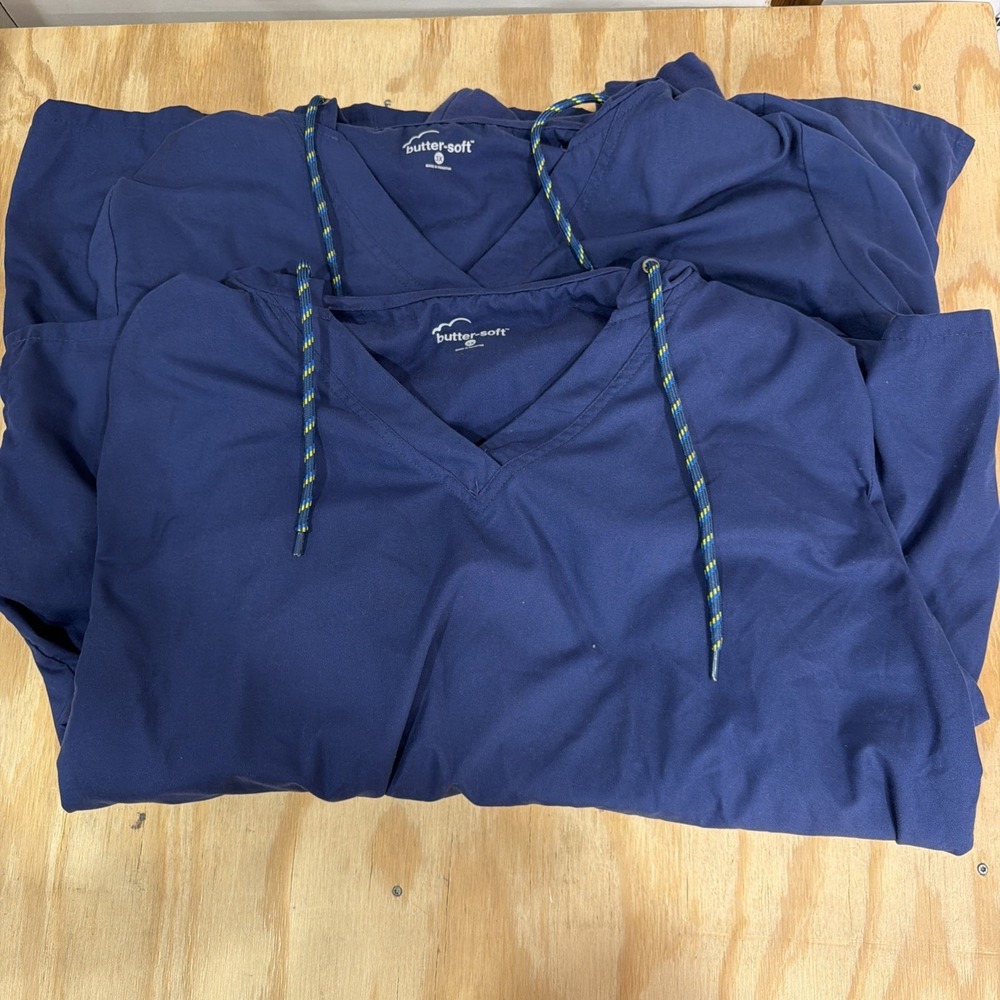 Butter Soft Scrub Top Hoodie Navy Blue Medical Uniform Mens 3X Lot‎ 2